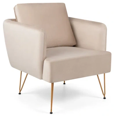Costway Modern Accent Chair W/back Cushion & Golden Metal Legs For Living Room Bedroom-beige In Neutral