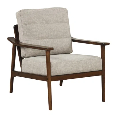 Costway Modern Accent Chair With Rubber Wood Armrests And Legs For Living Room-brown In Gray