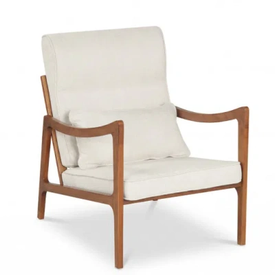 Costway Modern Accent Chair With Solid Rubber Wood Faux Leather Upholstered Armchair-white In Brown