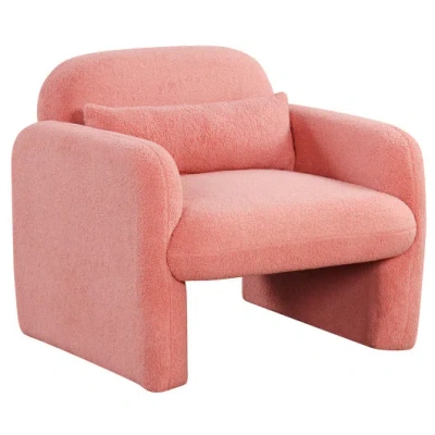Costway Modern Accent Chair With Waist Pillow And Armrests For Living Room Bedroom-pink In Red