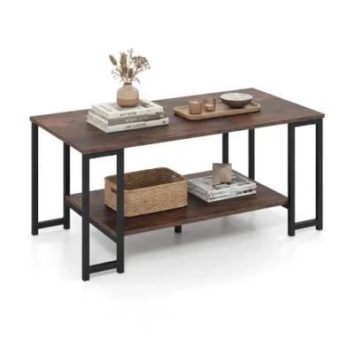 Costway Modern Accent Table With Open Storage Shelf For Apartment And Lounge-rustic Brown In Multi