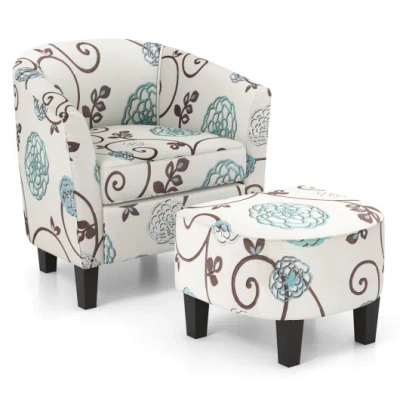 Costway Modern Accent Tub Chair And Ottoman Set With Fabric Upholstered-beige In White