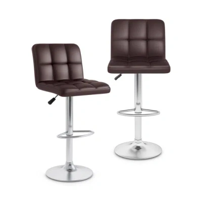Costway Modern Bat Stools Set Of 2 With Back And Heavy-duty Metal Base And Footrest-brown