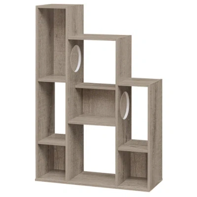 Costway Modern Cat Bookshelf Cat Tree 8-section Storage Cabinet With 2 Round Holes-gray Oak