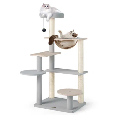 Costway Modern Cat Tree 44 Inch Multi-level Cat Tower With Removable Padded Top Perch-natural In Blue