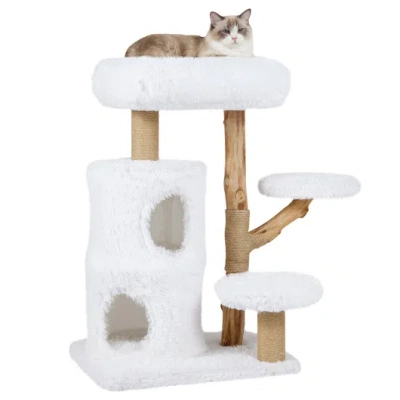 Costway Modern Cat Tree For Indoor Cats 30.5 Cat Tower With Real Solid Wood Branches-white