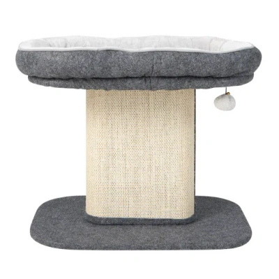 Costway Modern Cat Tree Tower With Large Plush Perch And Sisal Scratching Plate-gray