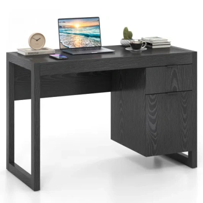 Costway Modern Computer Desk Writing Workstation With Cabinet And Drawer-black