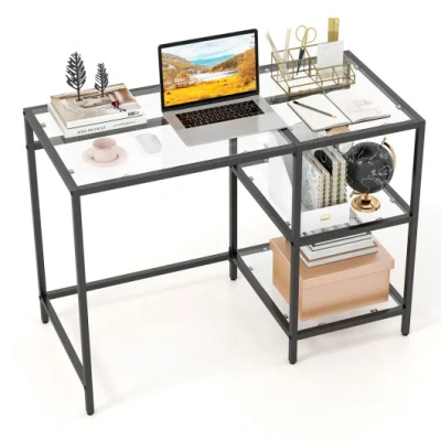 Costway Modern Console Table With 2 Open Shelves And Metal Frame-black