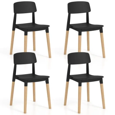 Costway Modern Dining Side Chairs Set Of 4 With Ergonomic Backrest For Dining Room-black