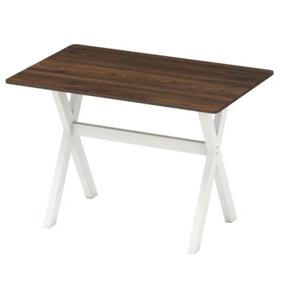 Costway Modern Dining Table Wooden Kitchen Table With X-shaped Frame-white In Brown