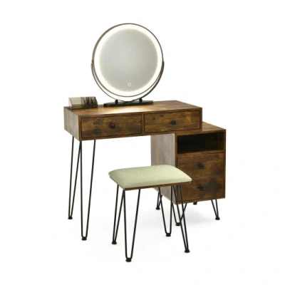Costway Modern Dressing Table With Storage Cabinet-rustic Brown