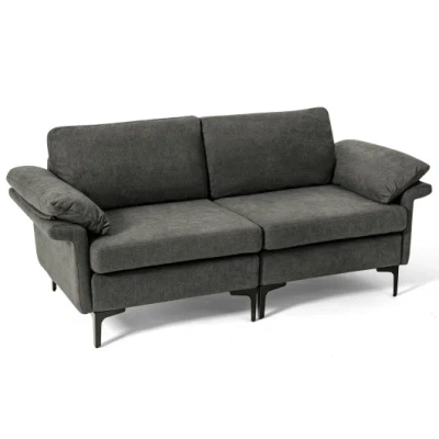 Costway Modern Fabric Loveseat Sofa For With Metal Legs And Armrest Pillows-gray