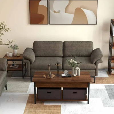 Costway Modern Fabric Sofa And Accent Chair With 2 Side Table For Living Room In Gray