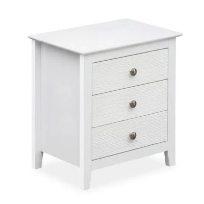 Costway Modern Farmhouse 3-drawer Night Stand With Wood Grain Accents And Sleek Knobs-white In Multi