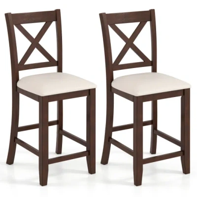 Costway Modern Farmhouse Counter Height Stools With Footrest And Cushion-walnut In Brown