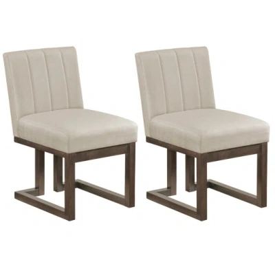 Costway Modern Farmhouse Fabric Dining Chairs Set Of 2 With 5.5" Thickened Padded Seat-walnut In Silver