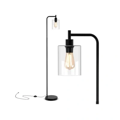 Costway Modern Floor Lamp With Hanging Glass Lampshade And Foot Switch-black In Animal Print