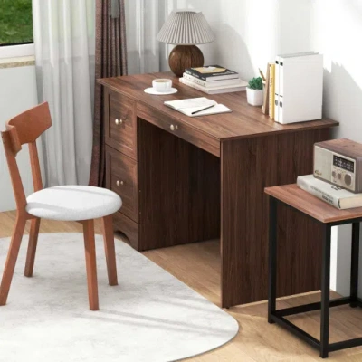 Costway Modern Furniture Set With 2 Dining Chairs, Computer Desk And 3 Pieces Coffee Tables In Brown