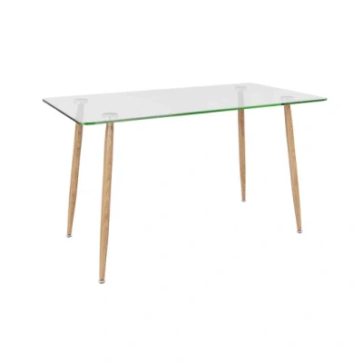 Costway Modern Glass Rectangular Dining Table With Metal Legs-natural In Gray