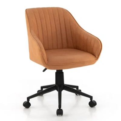 Costway Modern Home Office Chair With Curved Backrest And Comfortable Armrests-brown