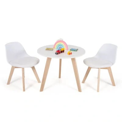 Costway Modern Kids Activity Play Table And 2 Chairs Set With Beech Leg Cushion-white