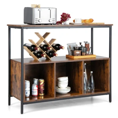 Costway Modern Kitchen Buffet Sideboard With 3 Compartments-rustic Brown