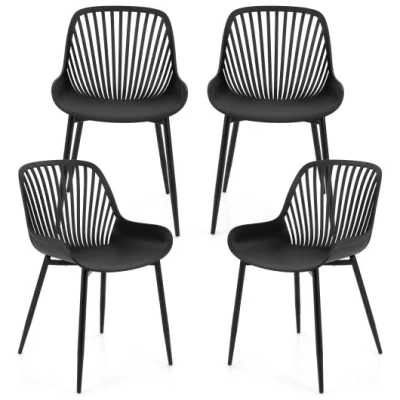 Costway Modern Kitchen Chairs With Metal Legs, Cutout Backrest, Curved Seat For Dining Room Home Office-blac In Black