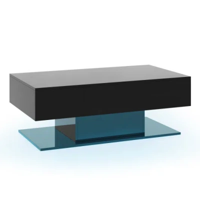 Costway Modern Led Coffee Table With 20 Color Led Lights And 2 Storage Drawers-black