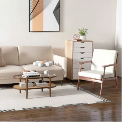 Costway Modern Living Room Set: Loveseat, Armchair, Side Table & Coffee Table In Multi