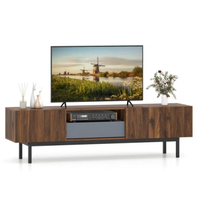 Costway Modern Mid Century Tv Cabinetfor Tvs Up To 82" With Drawer-walnut In Multi