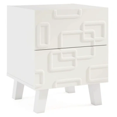 Costway Modern Nightstand Side Table With Drawers And 3d Geometric Patterns-white
