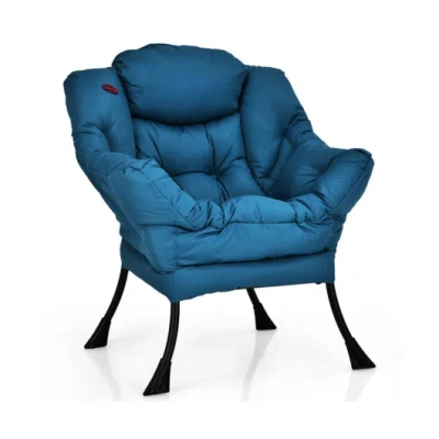Costway Modern Polyester Fabric Lazy Chair With Steel Frame And Side Pocket-navy In Blue