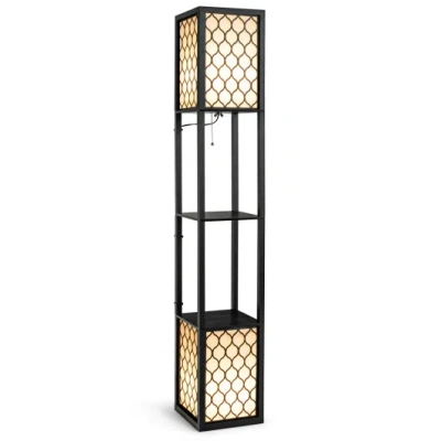 Costway Modern Shelf Freestanding Floor Lamp With Double Lamp Pull Chain And Foot Switch In Black