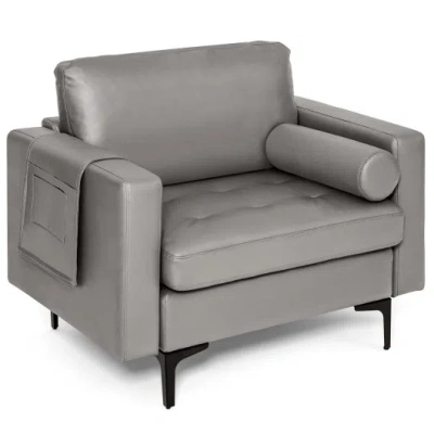 Costway Modern Single Sofa With Cushion Bolster And Side Storage Pocket In Gray