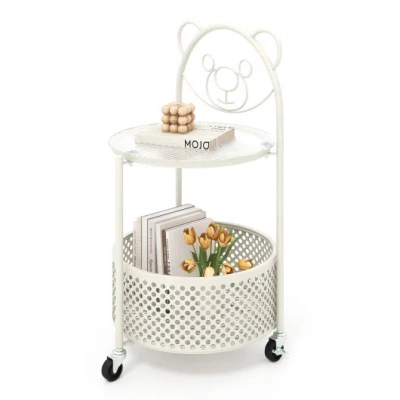 Costway Modern Sofa Side Table On Lockable Wheels For Living Room Bedroom Study-white