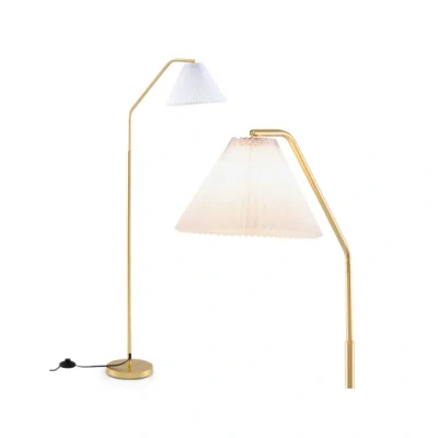 Costway Modern Standing Lamp With Adjustable Lamp Head And Pleated Lampshade In White