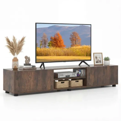 Costway Modern Tv Stand For Up To 70" Tvs Minimalist Entertainment Center With 2 Doors And Open Shelves-rust In Brown