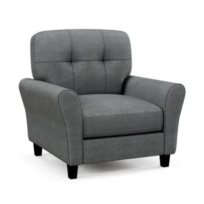 Costway Modern Upholstered Accent Chair With Rubber Wood Legs-gray In Blue