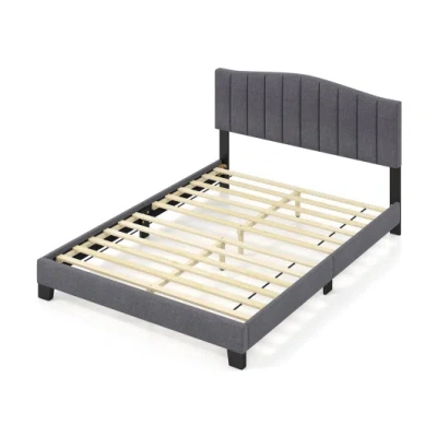 Costway Modern Upholstered Bed Frame With Adjustable Vertical Channel Tufted Headboard-queen Size In Gray