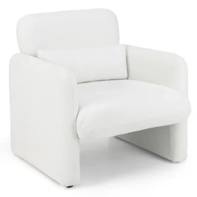 Costway Modern Upholstered Chenille Accent Chair With Removable Lumbar Pillow-white