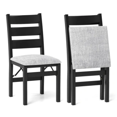 Costway Modern Upholstered Folding Chairs Set Of 2 With Comfy Backrest-black