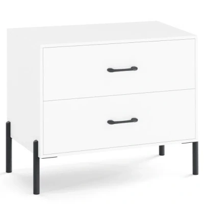 Costway Modern Wooden 2-drawer Nightstand With Metal Legs And Handles-white