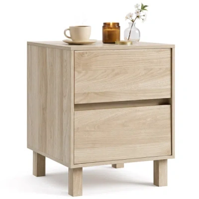 Costway Modern Wooden End Table With 2 Storage Drawers-natural In Neutral