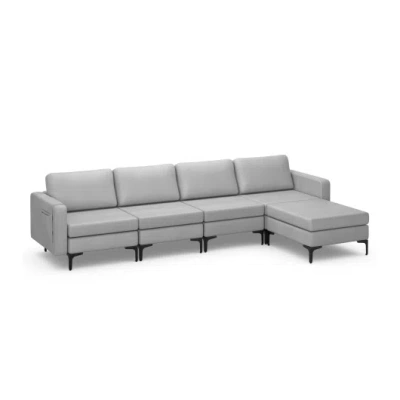 Costway Modular L-shaped Sectional Sofa With Reversible Ottoman And 2 Usb Ports-light Gray In Animal Print