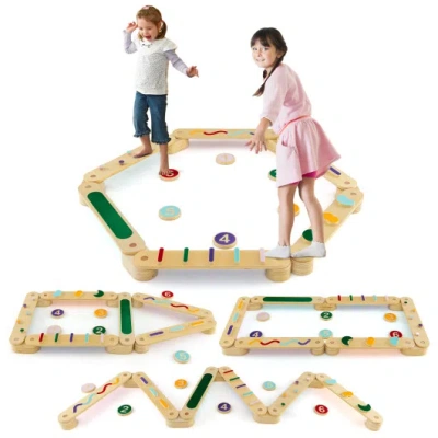 Costway Montessori Balance Beam Set Wooden Balance Boards With Stepping Stones In Neutral
