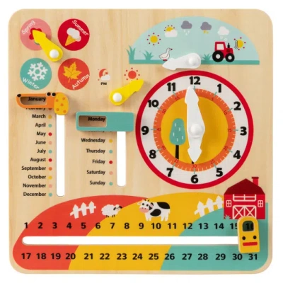 Costway Montessori Wooden Toy For Toddlers Educational Learning Clock Toy About Season In Brown