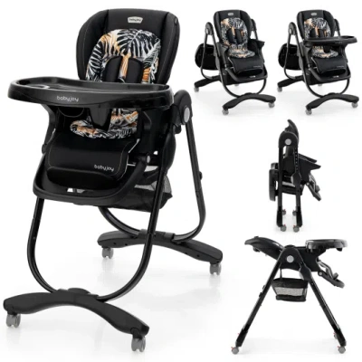 Costway Multifunctional Folding Baby High Chair With Rolling Wheels And Adjustable Height-black