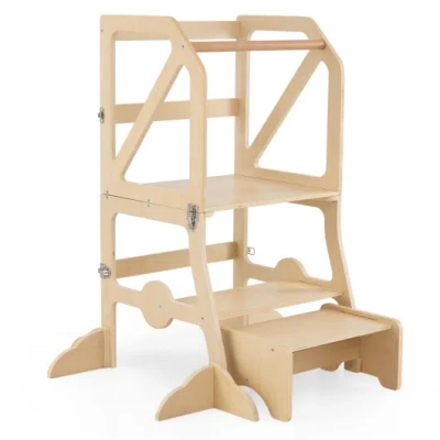 Costway Multifunctional Kids Kitchen Step Stool With Removable Safety Bar And Fixing Buckles In Brown