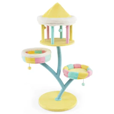 Costway Multi-layer Cat Tree With 2 Removable Perches Scratching Posts-color In Yellow